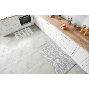 Adhesivo para baldosas de suelo - Patrón Blanco y Negro Pálido / Pelar y pegar / 24 piezas