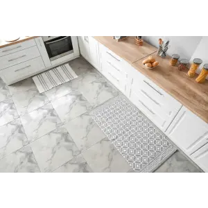 Adhesivo para baldosas de suelo - Patrón blanco y gris / Pelar y pegar / 24 piezas