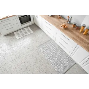Adhesivo para baldosas de suelo - Patrón Blanco Pálido y Gris. / Pelar y pegar / 24 piezas