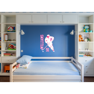 Vinilo decorativo  - Jugador de Hockey / Nombre y Número Personalizados / Blanco